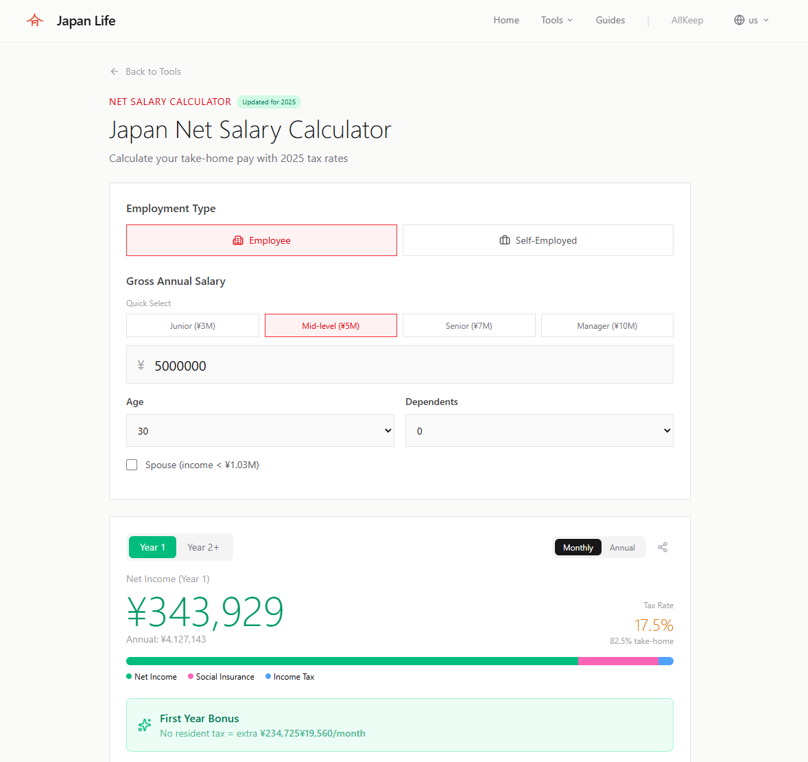 Net Salary Calculator Year 1 vs Year 2